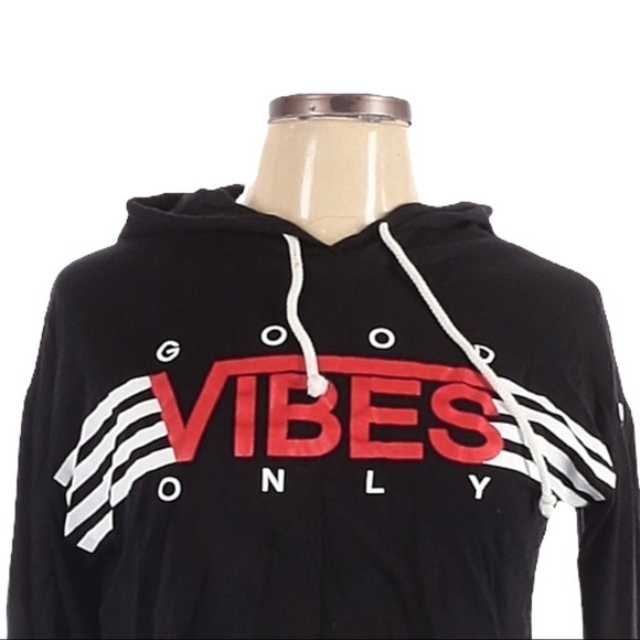 🌺 Local Lab Good Vibes Only Crop Pullover Black Streetwear Hoodie Size S - Picture 3 of 9